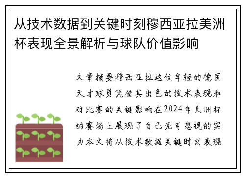 从技术数据到关键时刻穆西亚拉美洲杯表现全景解析与球队价值影响 从技术数据到关键时刻穆西亚拉美洲杯表现全景解析与球队价值影响